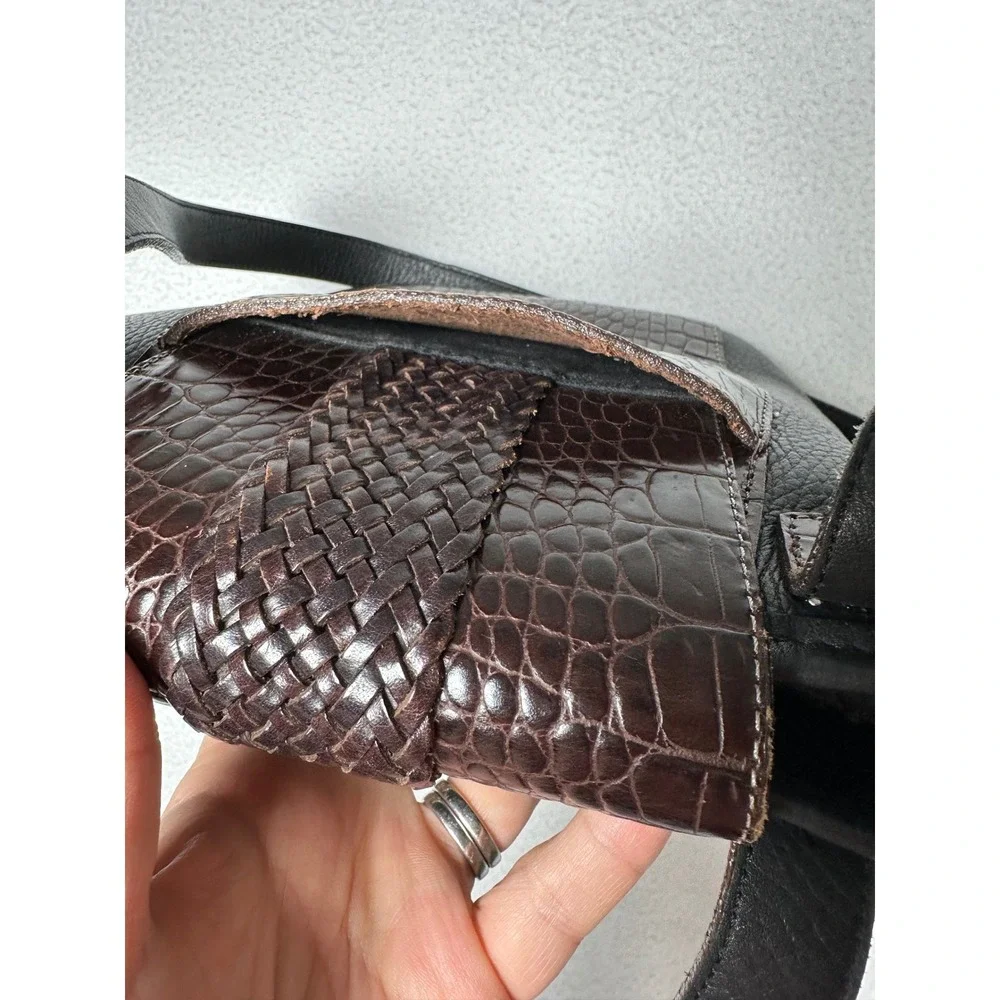 Brighton A120796 Black Brown Croc Embossed Leather Shoulder Bag Purse